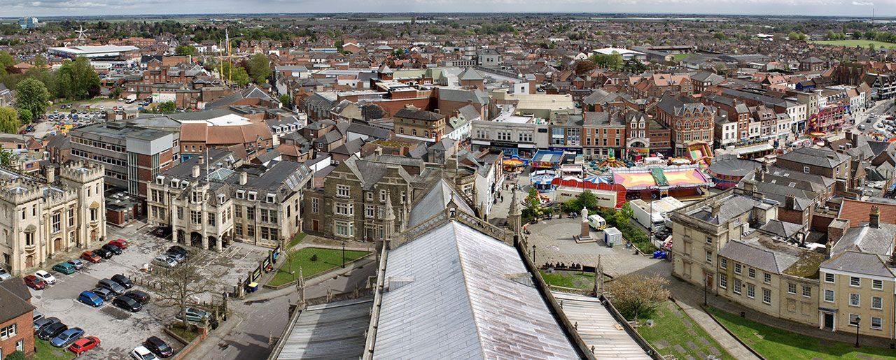 The market town of Boston viewed from St. Botoph's church, locally known as Boston Stump